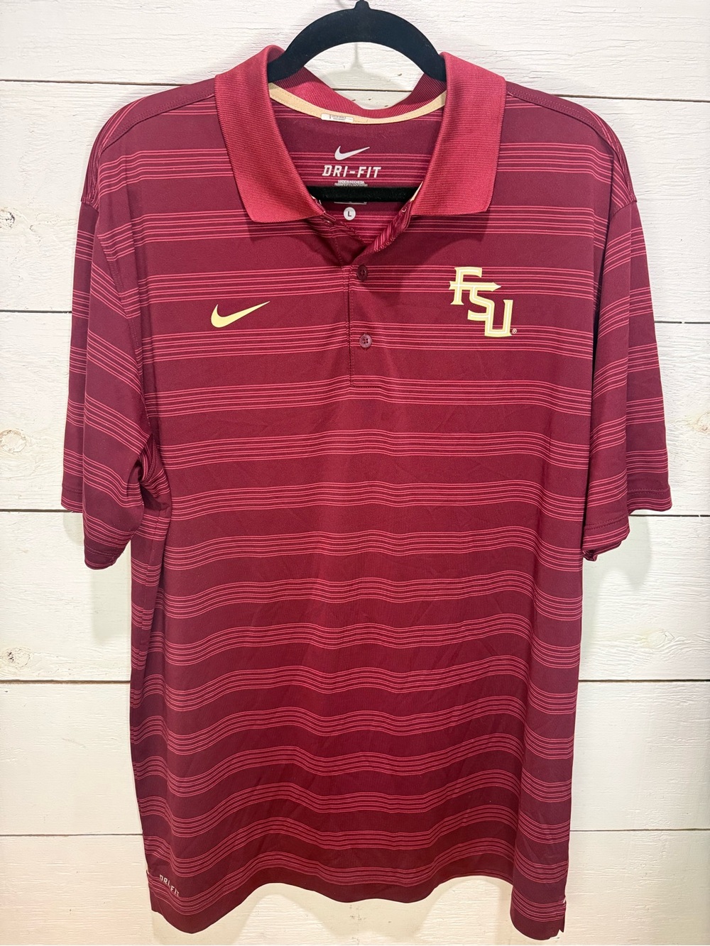 Nike Dri-FIT FSU Florida State Seminoles Garnet/Gold Striped Golf Polo Men L